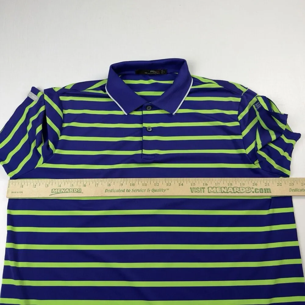 Ralph Lauren RLX White Columns Golf Club Mens L Neon Green Royal Blue Stretch